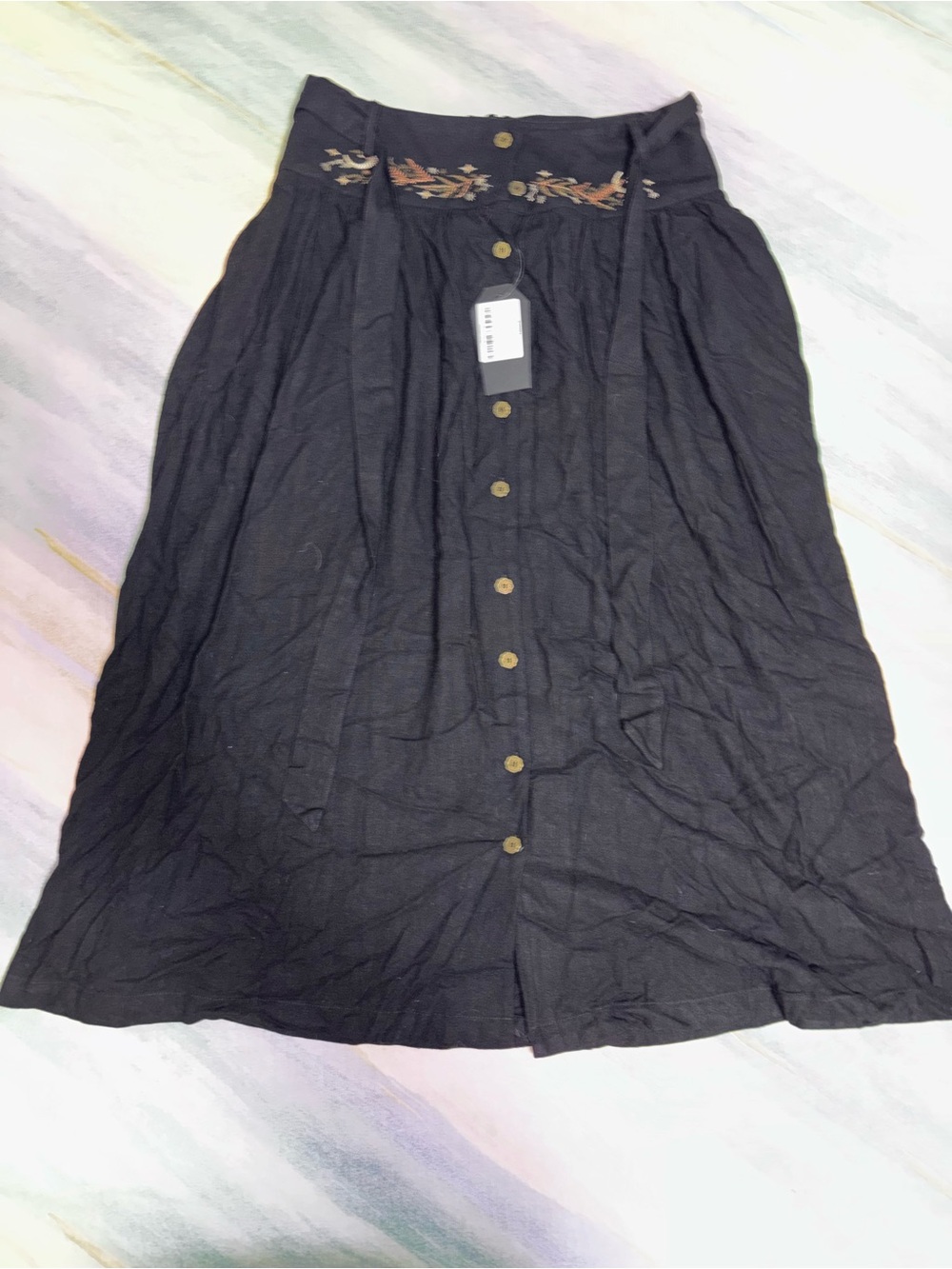 NWT Disturbia Abellona Embroidered Tie Waist Midaxi Skirt black Size 10 - Picture 4 of 6